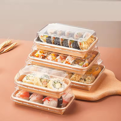 Degrad edilebilir Sushi Tepsisi Kapaklı Geri Dönüştürülebilir Kağıt Sushi Konteyneri Kek Konteyneri