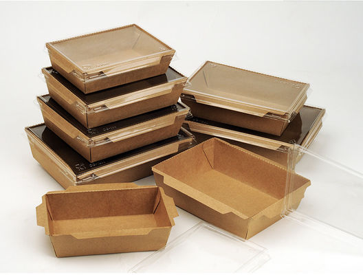 PET Kapaklı Tek Kullanımlık Kahverengi Kraft Paket Yemek Kutusu