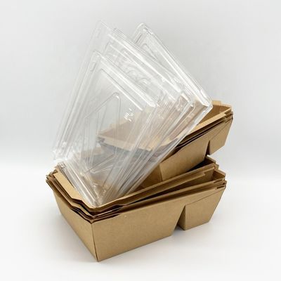 Şeffaf Plastik Kapaklı Craft Kağıt Tek Kullanımlık Paket Servis Kapları