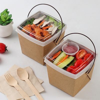 Kraft Kağıdı Geri Dönüşüm Tepsi ve Saplı Öğle Yemeği Erişte Paketleme Kutusunu Uzaklaştırın