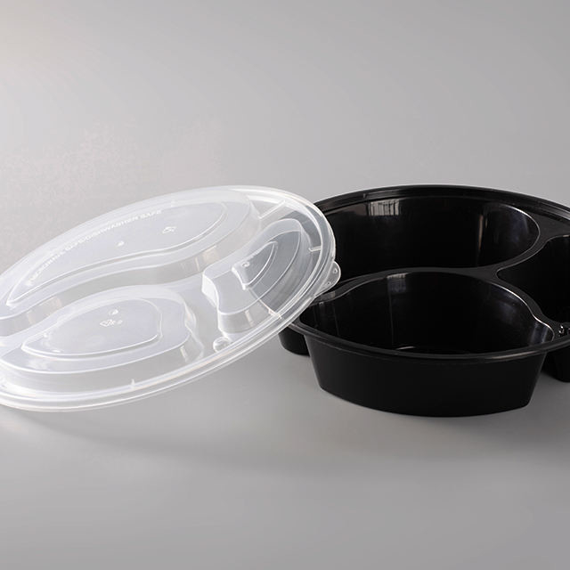 3 Bölmeli Fast Food Plastik Pp Take Away Öğle Yemeği Kutusu Tek Kullanımlık Siyah