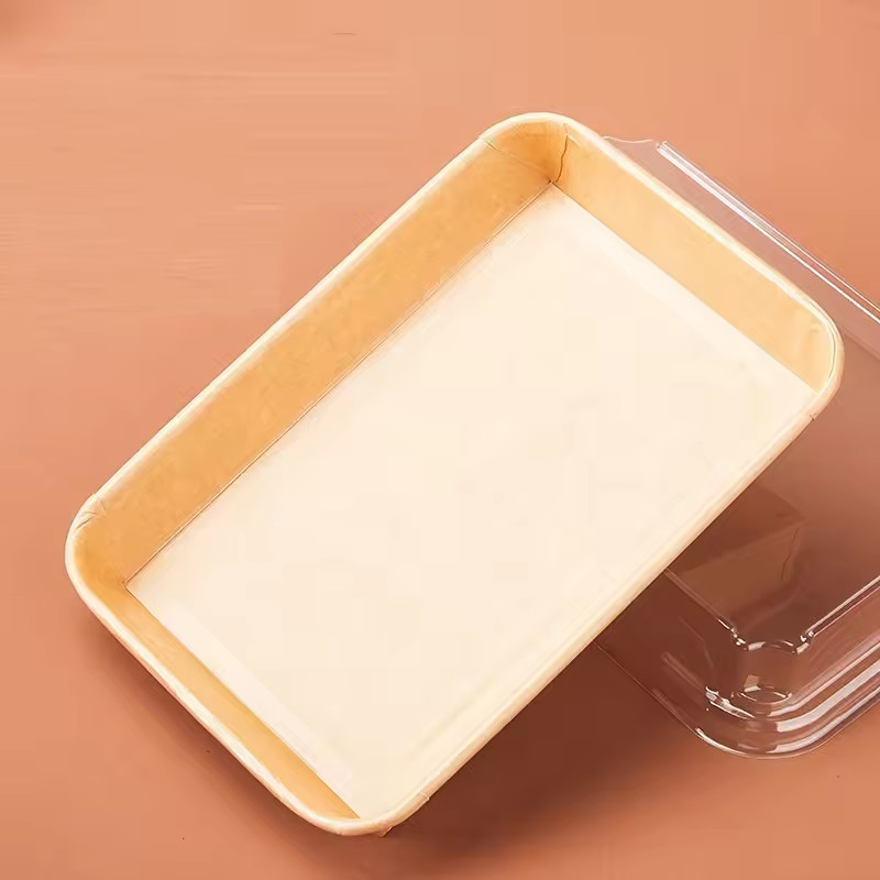 Degrad edilebilir Sushi Tepsisi Kapaklı Geri Dönüştürülebilir Kağıt Sushi Konteyneri Kek Konteyneri