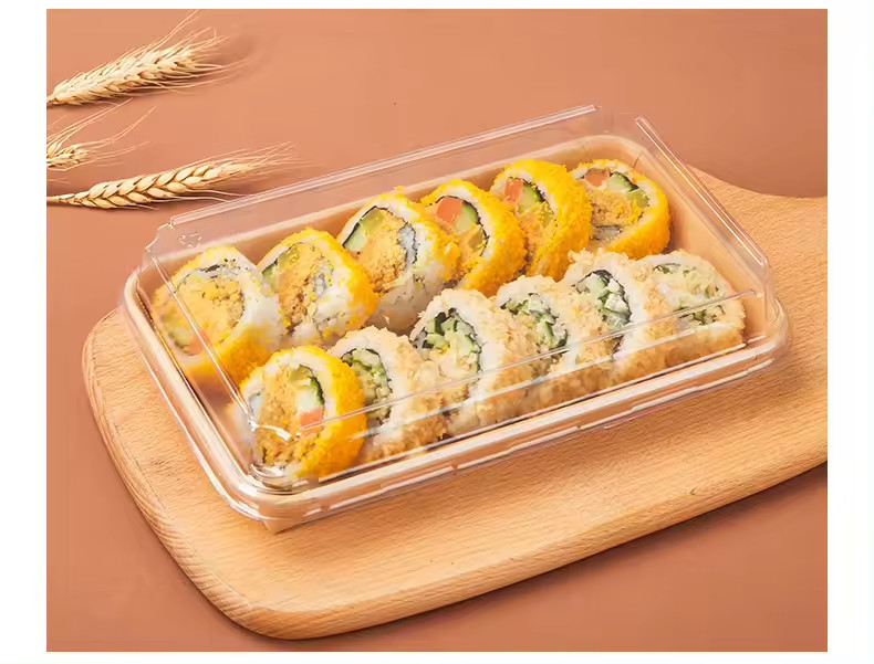 Degrad edilebilir Sushi Tepsisi Kapaklı Geri Dönüştürülebilir Kağıt Sushi Konteyneri Kek Konteyneri