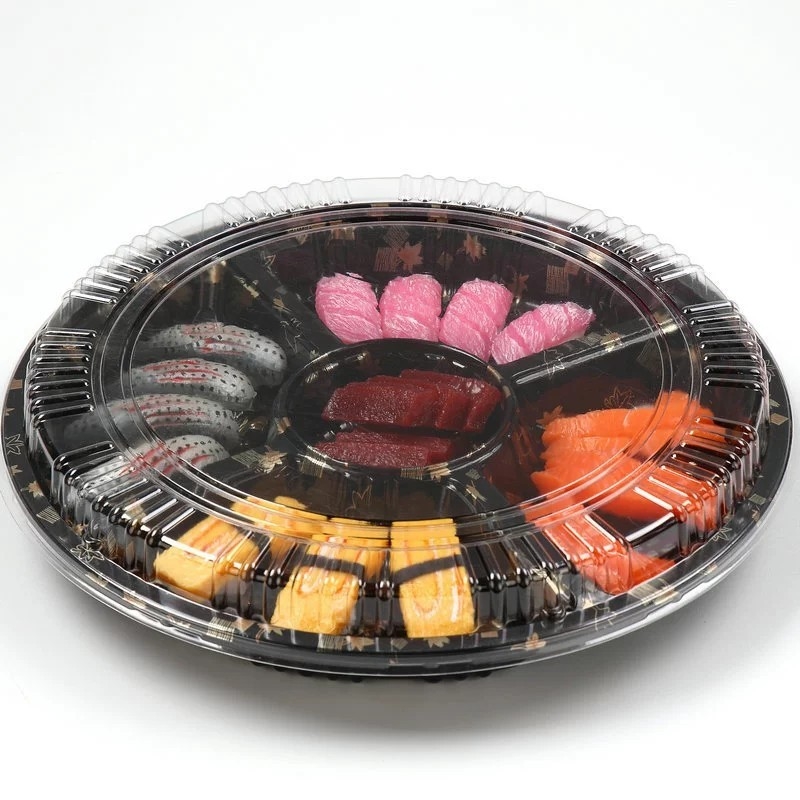Bir Dönüm Beş Ekstra Paket Kutusu Kapaklı Plastik Japon Bento Kutusu Yuvarlak Sushi Kutusu