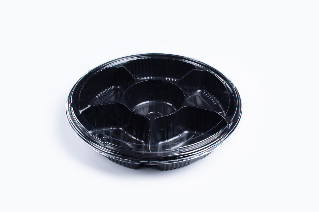 Yuvarlak Tek kullanımlık gıda ambalajı Kapağı olan plastik suşi tepsileri