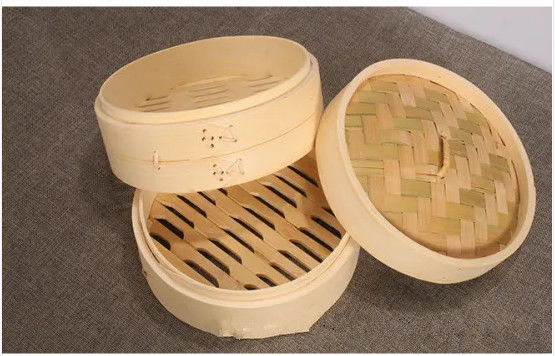 Özel 6-10 inç Doğal Bambu Dumpling Steamer Kapaklı 2 Katlı