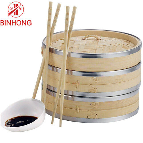 Dayanıklı SS Kenar 18cm Bambu Buharlı Pişirici Sepet