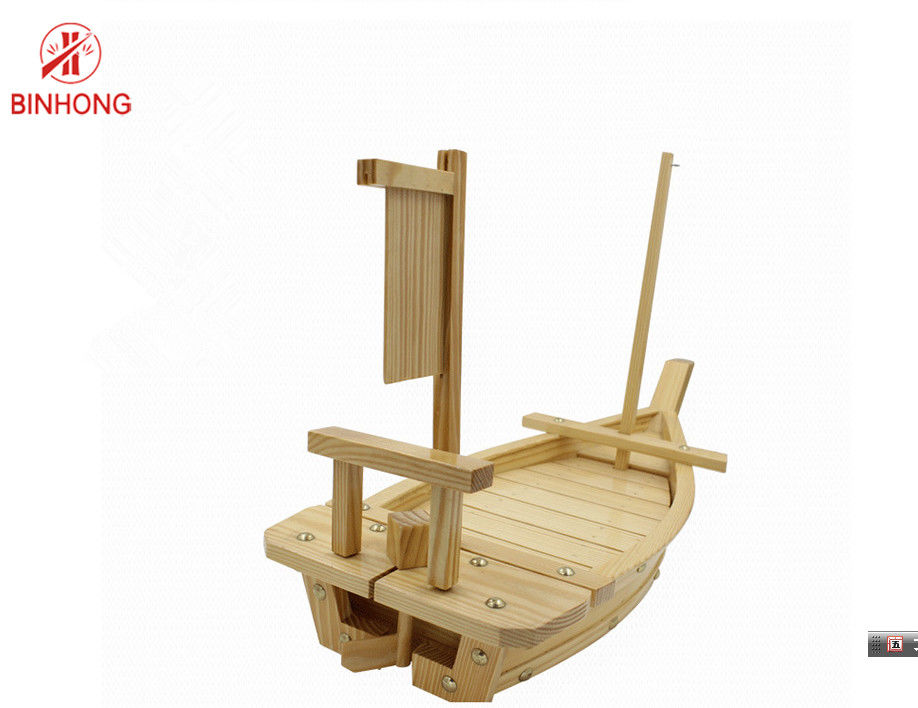 Bayrak Direği ile Sürdürülebilir Bambu 70cm Sushi Tekne Tepsisi