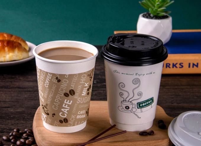 ISO9001 Çift Katmanlı Kraft Kağıt Kahve İçecek Kupası Cafe İçin 16oz