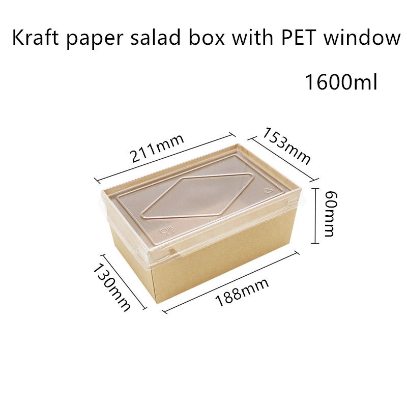 PET Kapaklı Kraft Kağıt Tek Kullanımlık Gıda Kapları 2100 1600 1400ml