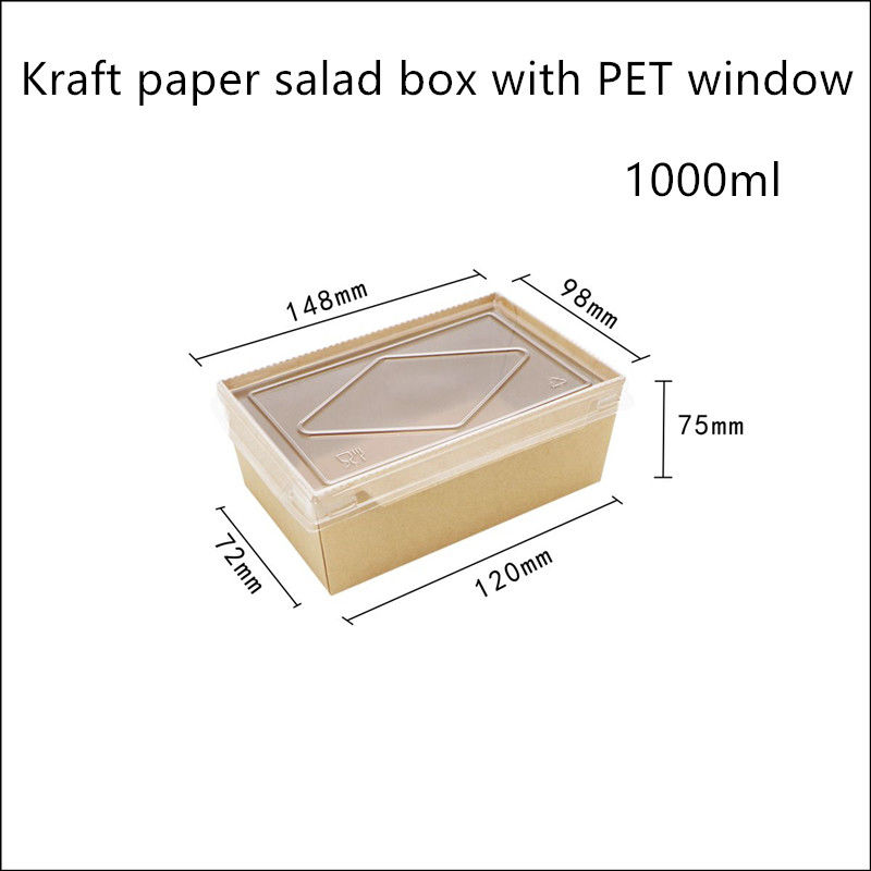 PET Kapaklı Kraft Kağıt Tek Kullanımlık Gıda Kapları 2100 1600 1400ml
