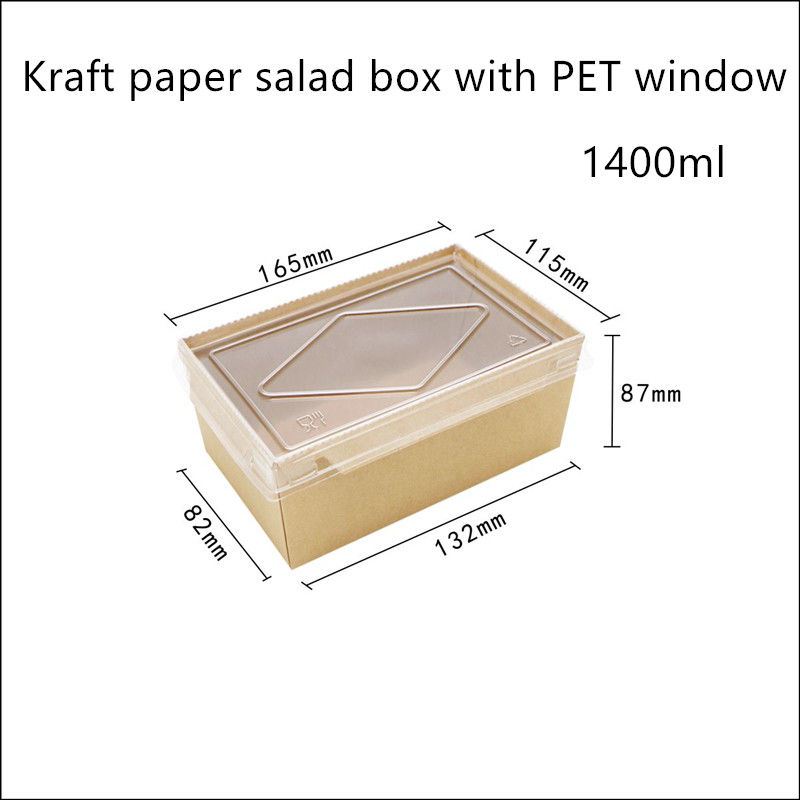 PET Kapaklı Kraft Kağıt Tek Kullanımlık Gıda Kapları 2100 1600 1400ml
