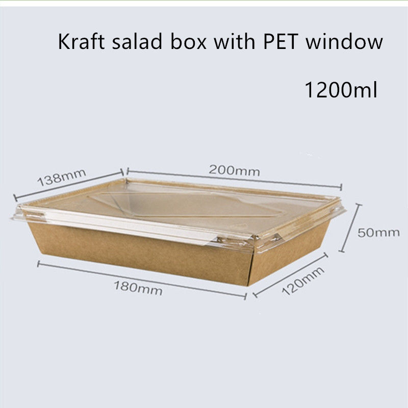 PET Kapaklı Kraft Kağıt Tek Kullanımlık Gıda Kapları 2100 1600 1400ml
