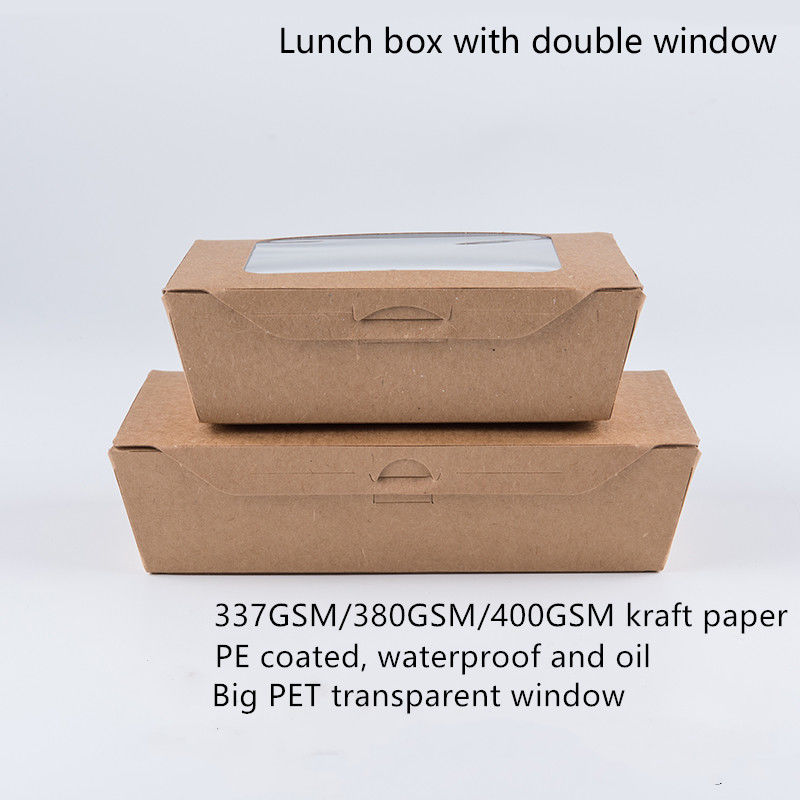 PET Pencereli 1200ml 337380 400gsm Kraft Kağıt Öğle Yemeği Kutusu