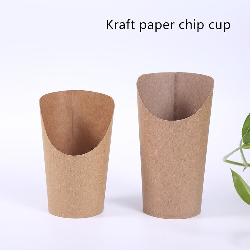 Patates Kızartması Cipsleri İçin Tek Kullanımlık Tek Taraflı Kepçe Kraft Kağıt Bardak