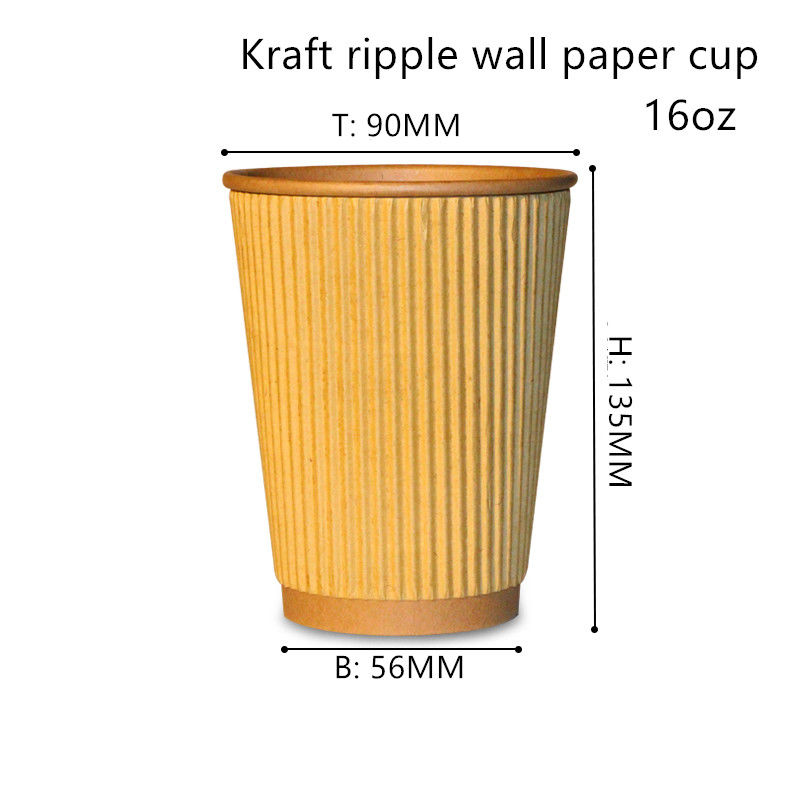 Oluklu 300gsm Kraft Kağıt Tek Kullanımlık İçme Bardağı 16oz 20oz