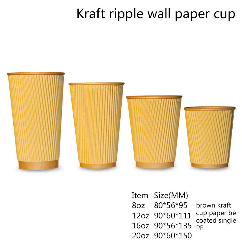 Oluklu 300gsm Kraft Kağıt Tek Kullanımlık İçme Bardağı 16oz 20oz
