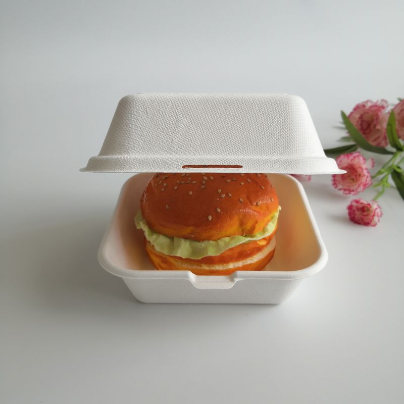 5 inç 6 inç Biyobozunur Şeker Kamışı Tek Kullanımlık Burger Kutusu