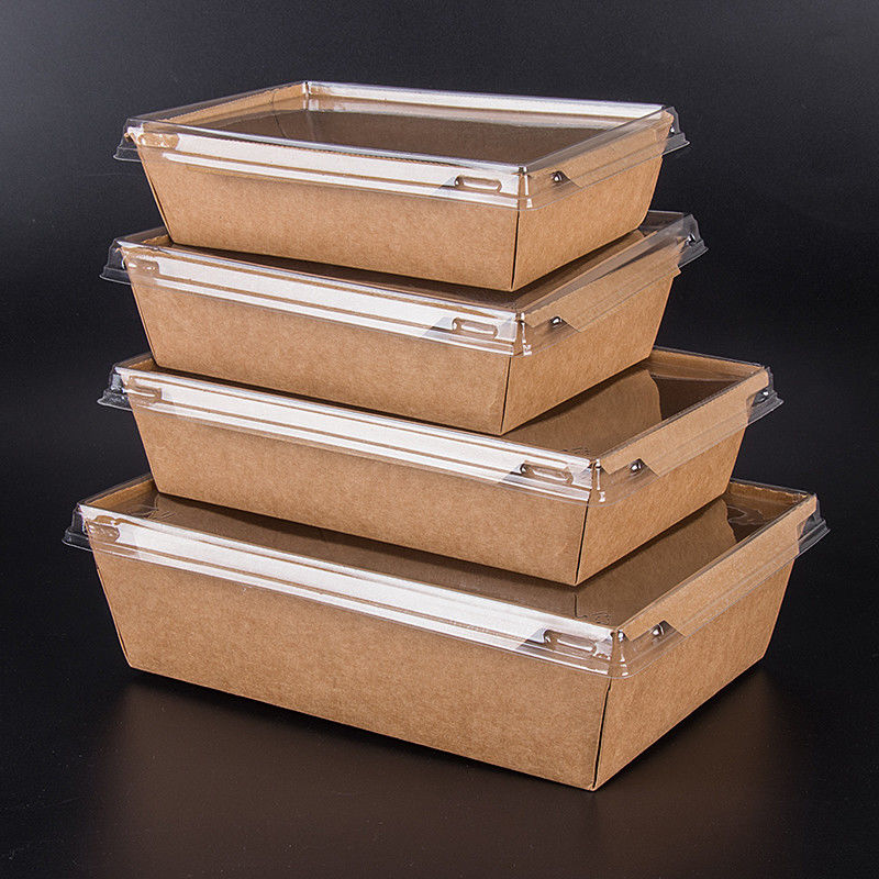 PET Kapaklı Tek Kullanımlık Kahverengi Kraft Paket Yemek Kutusu