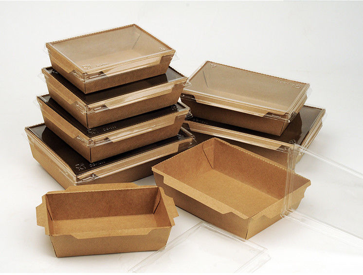 PET Kapaklı Tek Kullanımlık Kahverengi Kraft Paket Yemek Kutusu