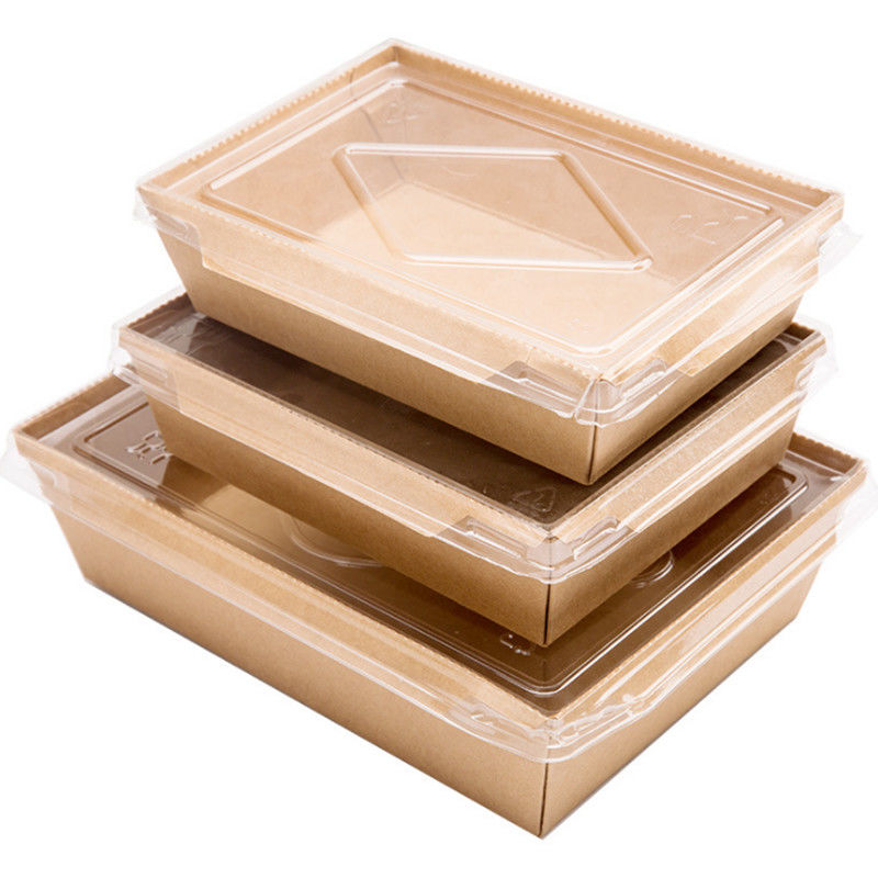 Tek Kullanımlık Yemek Salatası Kraft Paket Servis Kutuları 900ml Pet Kapaklı