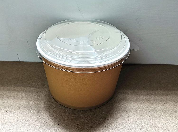 Baskılı Logo Salata Çorbası Kahverengi Kraft Kağıt Kase Tek Kullanımlık Kapaklı Kemerlik